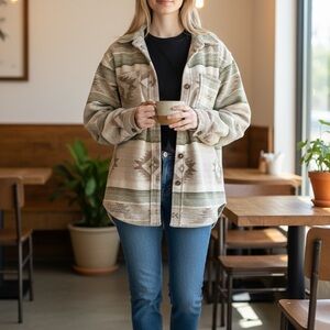 Brooklyn Cloth Women's Tan and Green Pea Coat